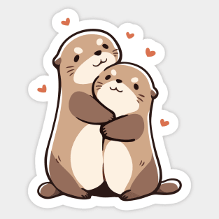 Two Cute Sea Otters Hugging - Love Sticker